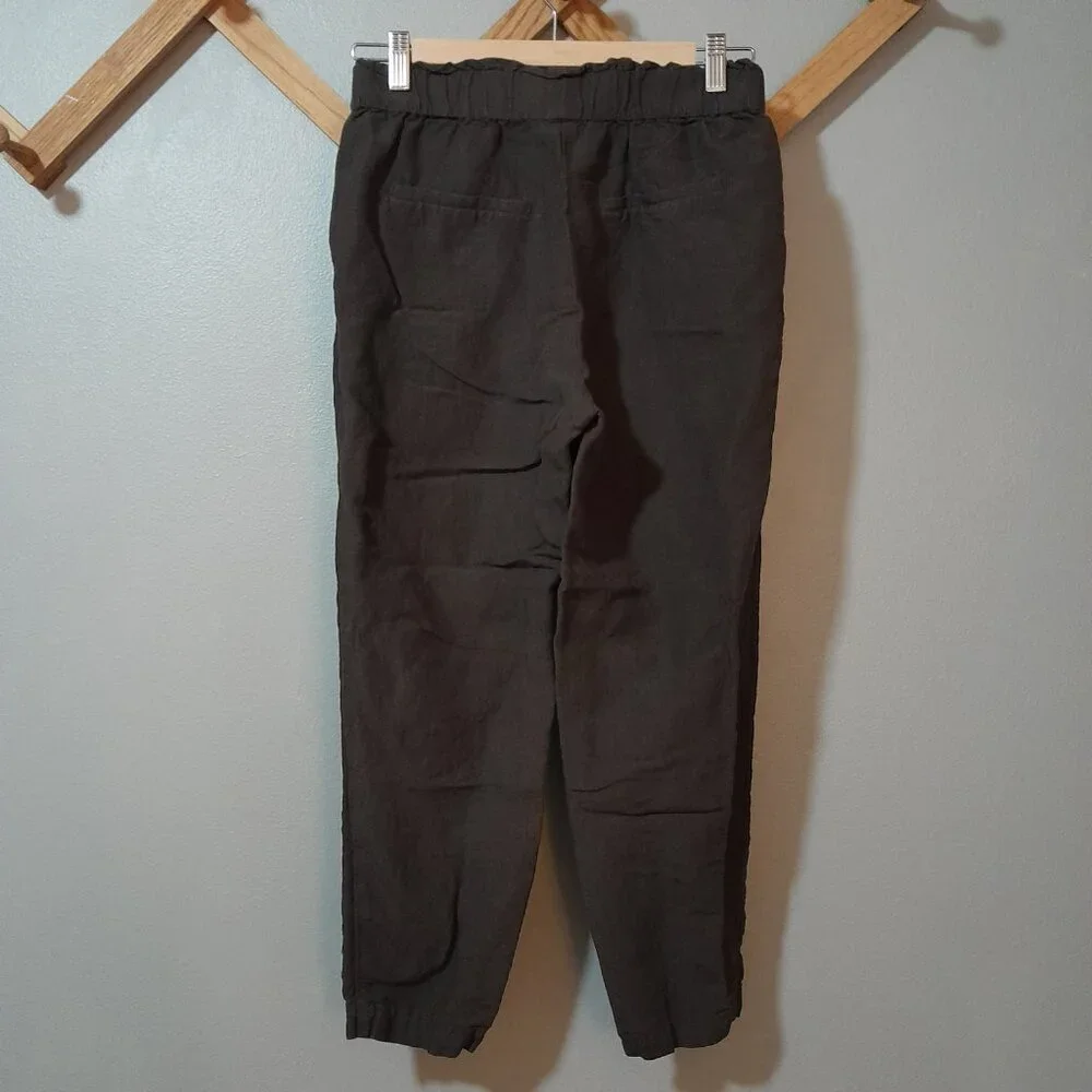 H&M Paper Bag Waist Straight Leg Linen Blend Brown Pants Size 4